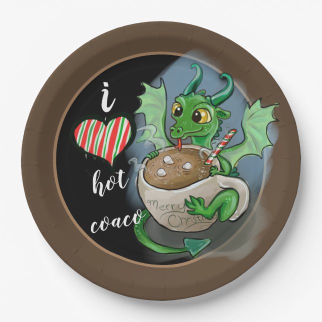 I LOVE hot Coaco Baby Dragon Christmas Paper Plate (Front)