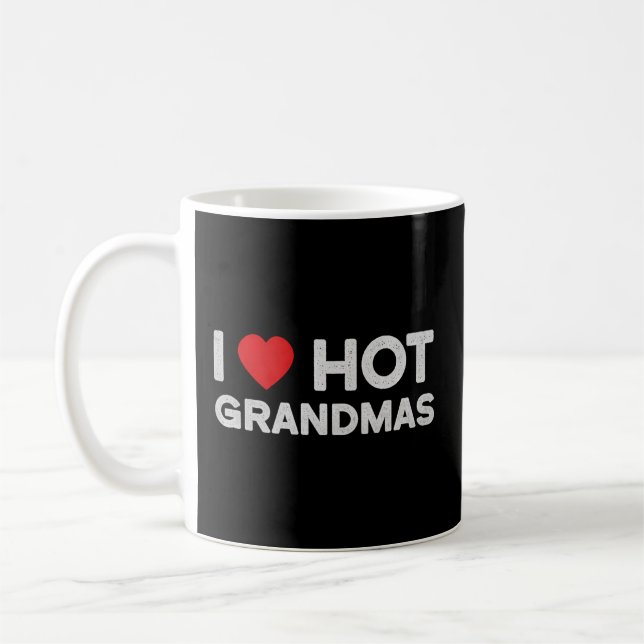 I Love Hot Grandmas Red Heart Love Grandma Coffee Mug (Left)
