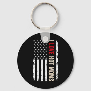I Love Hot Moms American Usa Flag Key Ring