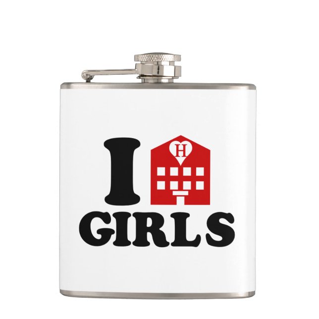 I Love Hotel Girls Hip Flask (Front)