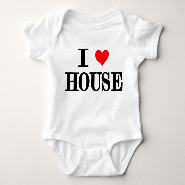 I Love House "house music" baby one peice dj edm Bodysuit (Front)