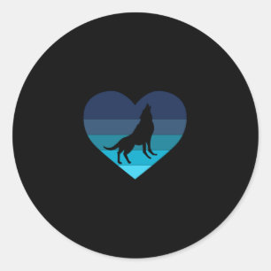 I Love Howling Wolves Retro Heart Classic Round Sticker