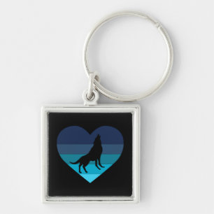 I Love Howling Wolves Retro Heart Key Ring