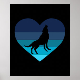 I Love Howling Wolves Retro Heart Poster