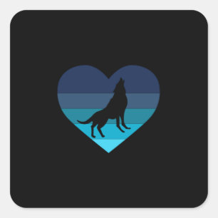 I Love Howling Wolves Retro Heart Square Sticker