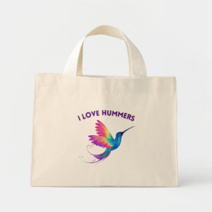 I Love Hummers Exotic Rainbow Hummingbird Flying Mini Tote Bag
