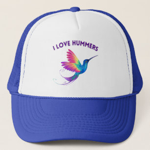 I Love Hummers Exotic Rainbow Hummingbird Flying Trucker Hat