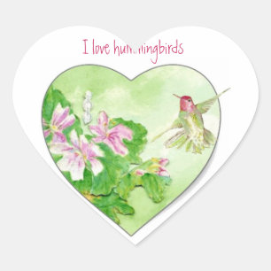 I love Hummingbirds, Bird Collection Heart Sticker
