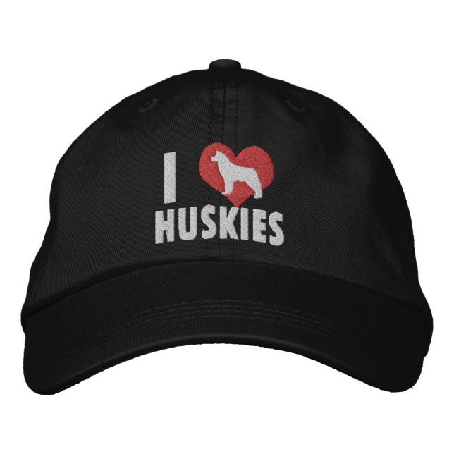I Love Huskies Dark Embroidered Hat (Front)
