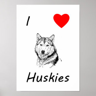 I Love Huskies Poster
