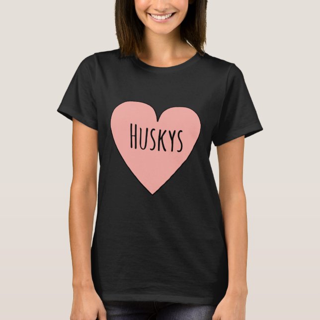I Love Huskys Cute Husky Dog Mum Heart Shape Valen T-Shirt (Front)