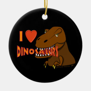 I Love I Heart Dinosaurs Cartoon Tyrranosaurus Rex Ceramic Ornament