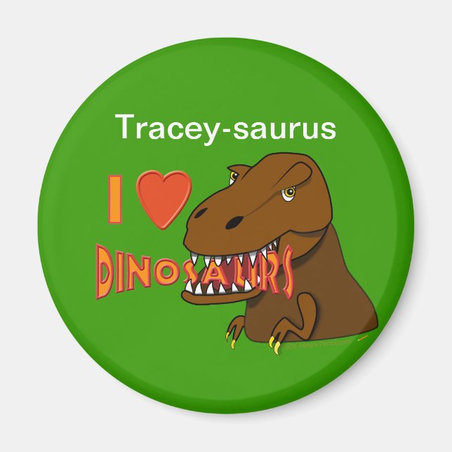 I Love I Heart Dinosaurs Cartoon Tyrranosaurus Rex Magnet (Front)
