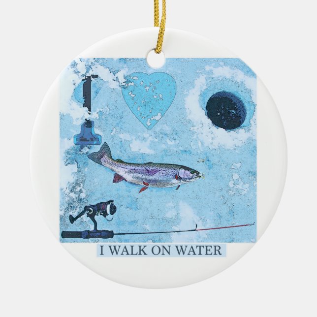 I love ice fishing ceramic tree decoration (Front)