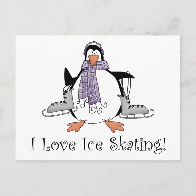 I Love Ice Skating Penguin Tees and Gifts Postcard (Front)