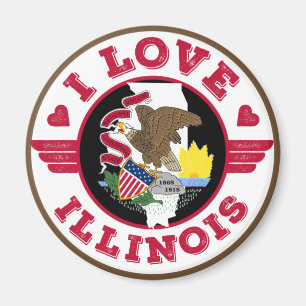I Love Illinois State Map and Flag Magnet