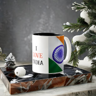 I LOVE INDIA flag Two-Tone Coffee Mug