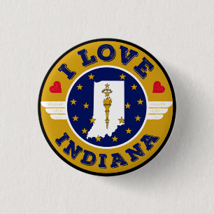 I Love Indiana State Map and Flag 3 Cm Round Badge
