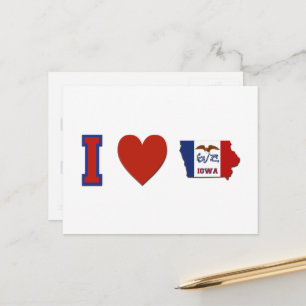 I Love Iowa Shaped State Flag Big Red Heart Postcard