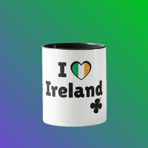 I Love Ireland Irish Flag Heart & Shamrock (Black) Mug