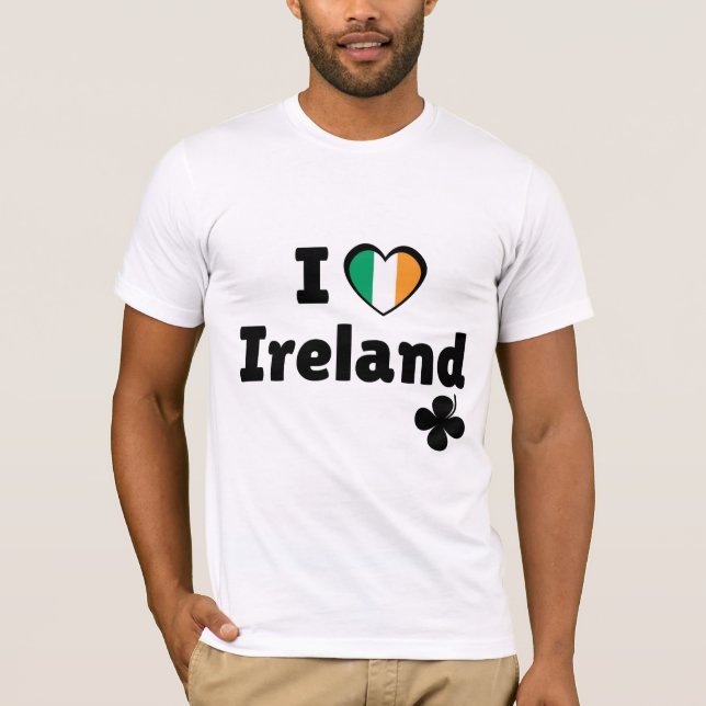 I Love Ireland Irish Flag Heart & Shamrock (Black) T-Shirt (Front)