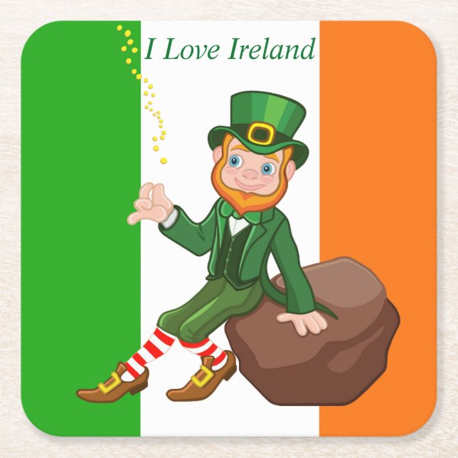 I Love Ireland Square Paper Coaster (Front)