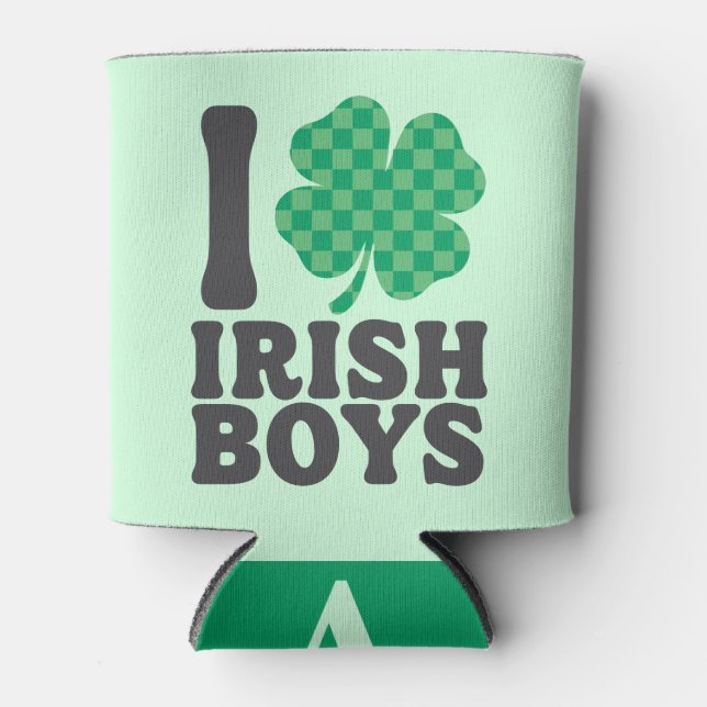 I Love Irish Boys Funny Shamrock St Patricks Day Can Cooler (Front)