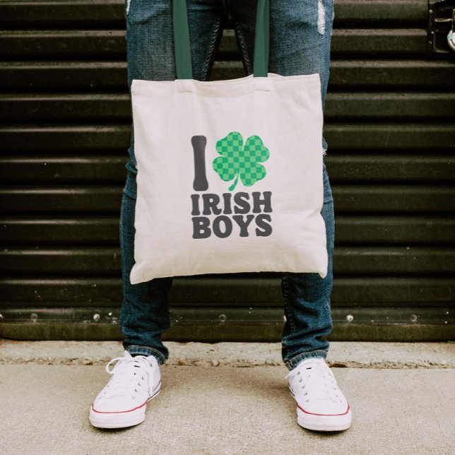 I Love Irish Boys Funny Shamrock St Patricks Day Tote Bag (Creator Uploaded)