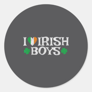 I Love Irish Boys Lucky Shamrock Heart Ireland Fla Classic Round Sticker