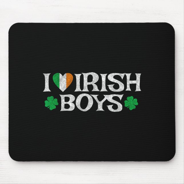 I Love Irish Boys Lucky Shamrock Heart Ireland Fla Mouse Pad (Front)