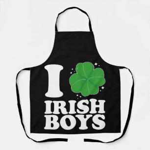 I Love Irish Boys Shamrock Heart St Patrick's Day Apron