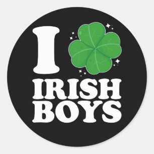 I Love Irish Boys Shamrock Heart St Patrick's Day Classic Round Sticker