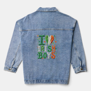 I Love Irish Boys - St. Patrick's Day Yarn Art Denim Jacket
