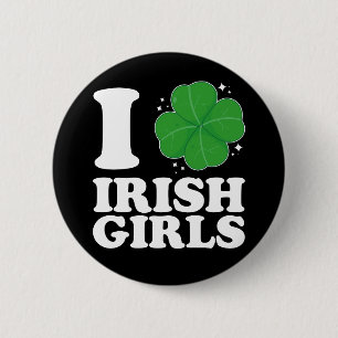 I Love Irish Girls Shamrock Heart St Patrick's Day 6 Cm Round Badge