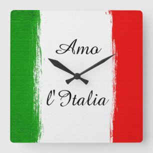 I love Italy/ Flag of Italy. Text Square Wall Clock