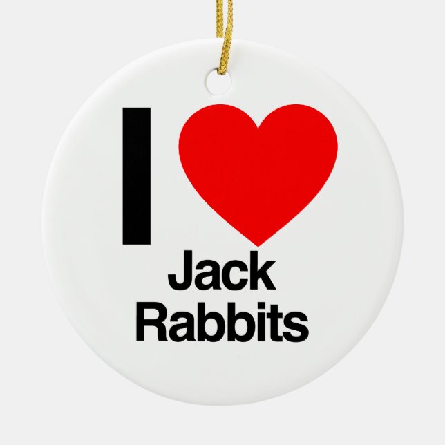i love jack rabbits ceramic ornament (Front)