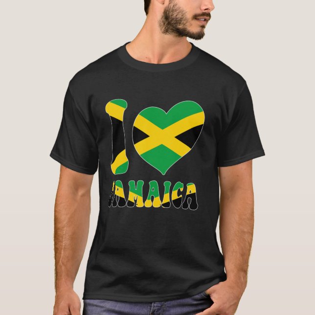 I Love Jamaica I Love Kingston Jamaica Flag Heart  T-Shirt (Front)