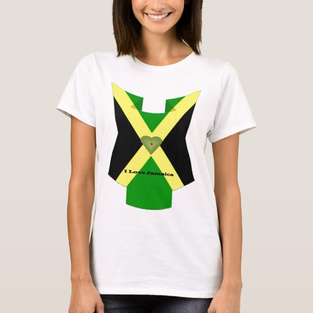 I Love Jamaica National Flag Colours Pattern Desig T-Shirt (Front)