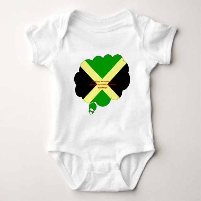 I Love Jamaica Text on Flag Art Print Baby Bodysuit (Front)