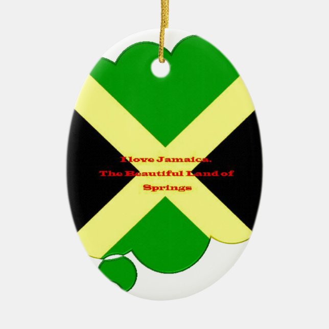 I Love Jamaica Text on Flag Art Print Ceramic Ornament (Front)