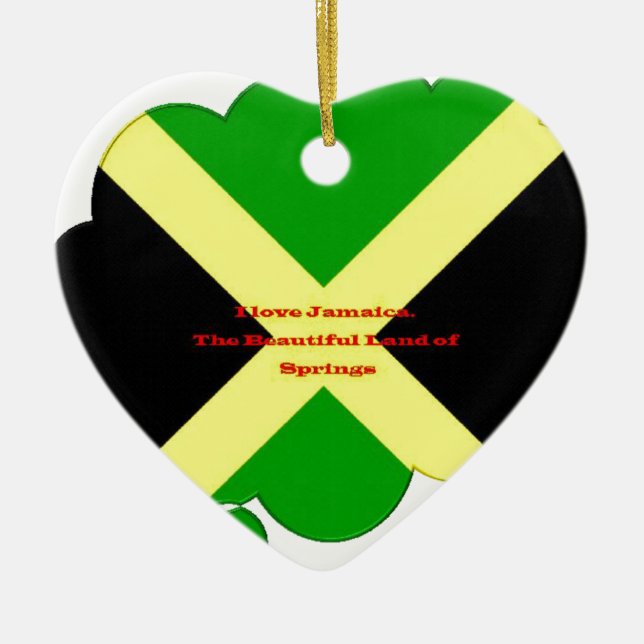 I Love Jamaica Text on Flag Art Print Ceramic Tree Decoration (Front)