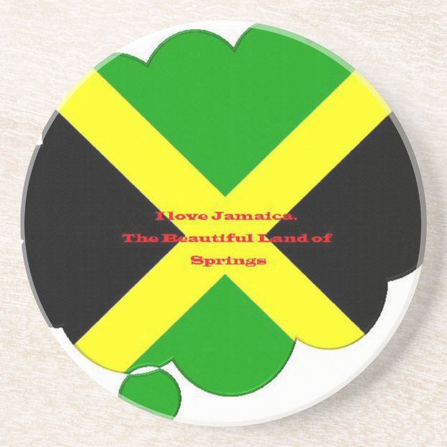 I Love Jamaica Text on Flag Art Print Coaster (Front)