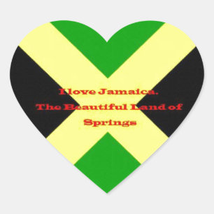 I Love Jamaica Text on Flag Art Print Heart Sticker