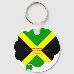 I Love Jamaica Text on Flag Art Print Key Ring