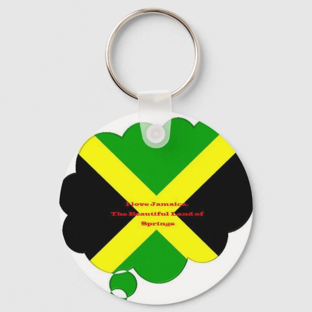 I Love Jamaica Text on Flag Art Print Key Ring (Front)
