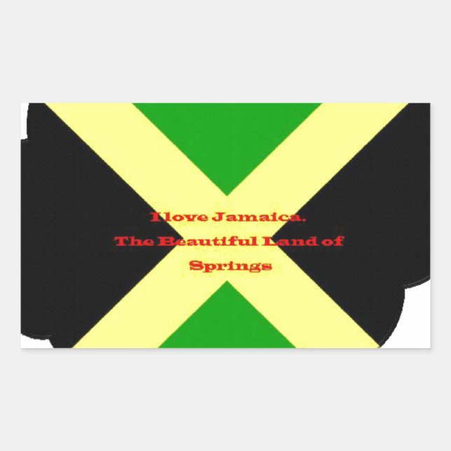 I Love Jamaica Text on Flag Art Print Rectangular Sticker (Front)