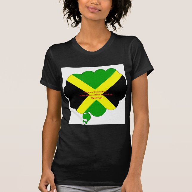 I Love Jamaica Text on Flag Art Print T-Shirt (Front)