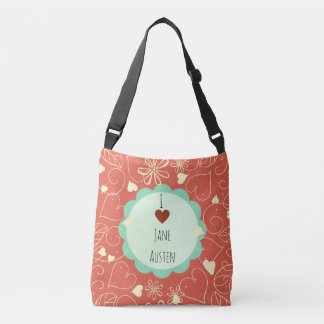 I Love Jane Austen Orange Pattern Crossbody Bag