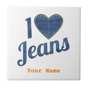 I love Jeans vintage Fashion Design with Seam Hear Ceramic Tile