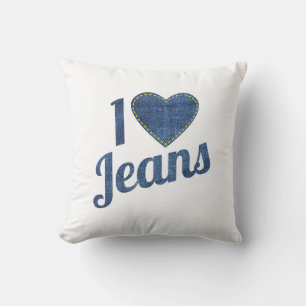I love Jeans vintage Fashion Design with Seam Hear Cushion
